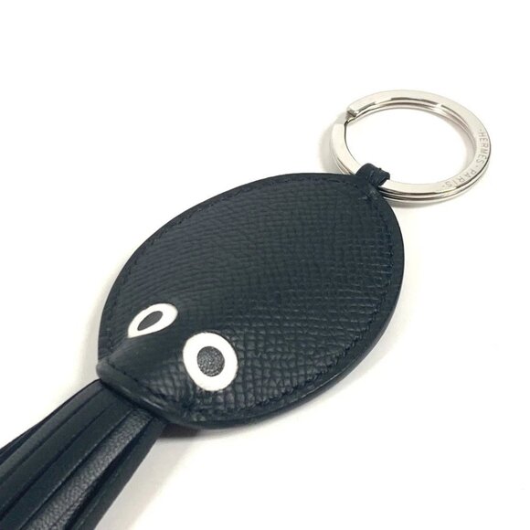 HERMES Poulpe Charm Bag Charm Key Ring Key Holder Leather Black Unused - Picture 7 of 13